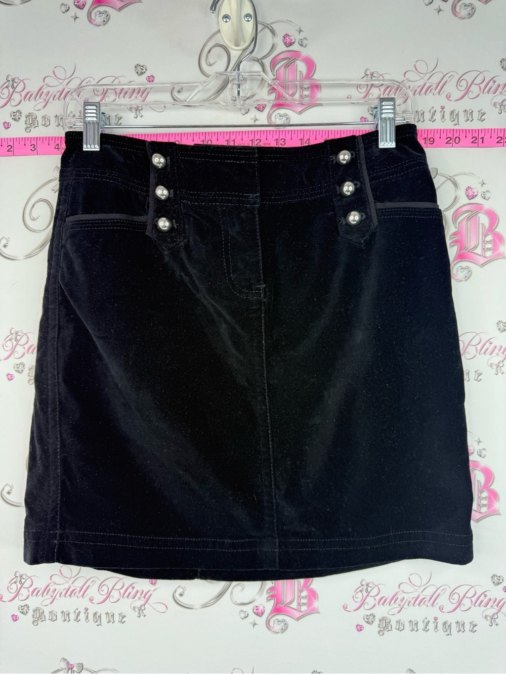 White House Black Market pencil Black Velvet Mini Skirt silver Accent Buttons